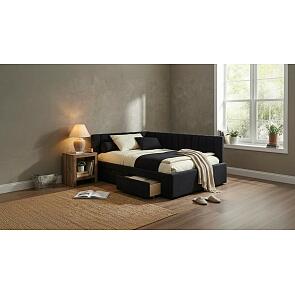 Кровать Milena с матрасом велюр черный без П/М 1200x2000, ортопедическое основание, изголовье мягкое