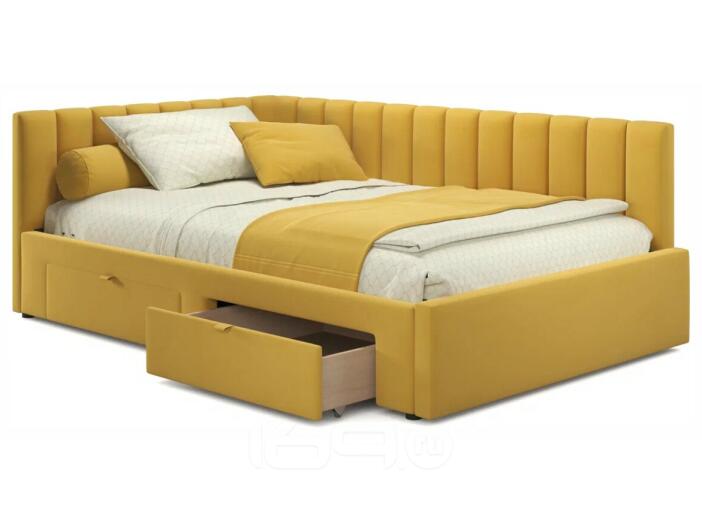 Кровать-тахта мягкая Milena 1200 желтая c ящиками