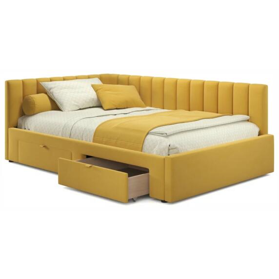 Кровать-тахта мягкая Milena 1200 желтая c ящиками