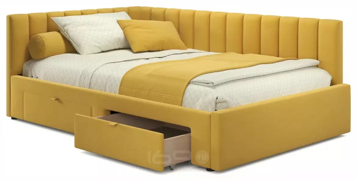 Кровать-тахта мягкая Milena 1200 желтая c ящиками