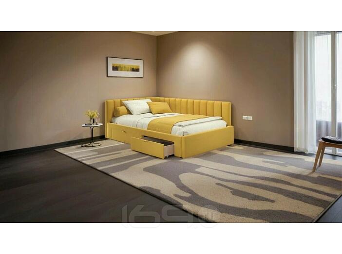 Кровать Milena с матрасом велюр желтый без П/М 1200x2000, ортопедическое основание, изголовье мягкое