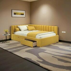 Кровать Milena с матрасом велюр желтый без П/М 1200x2000, ортопедическое основание, изголовье мягкое