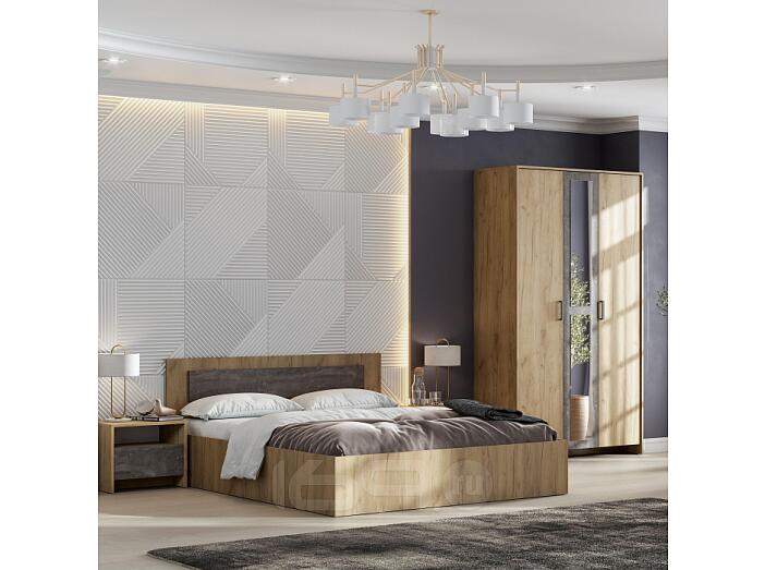 Кровать Taika 160х200 дуб золотой / камень темный