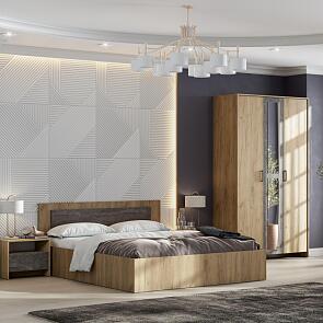 Кровать Taika 160х200 дуб золотой / камень темный