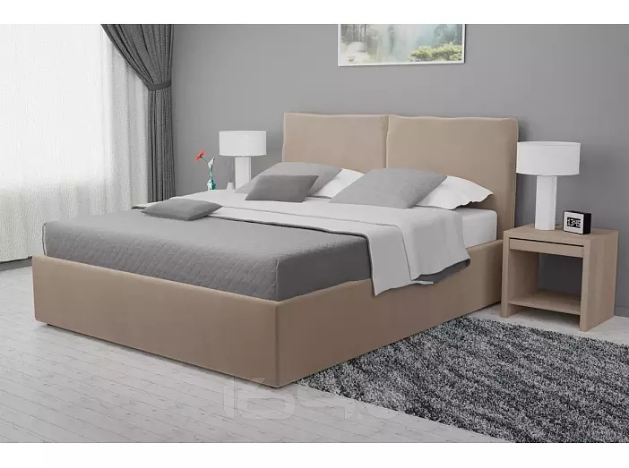 Кровать Виченца велюр бежевый С П/М 1400x2000, изголовье мягкое