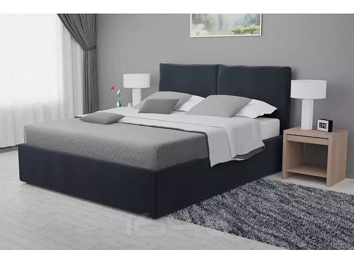 Кровать Виченца велюр темно-серый С П/М 1400x2000, изголовье мягкое