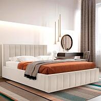 Кровать Женева велюр мора бежевый 1400x2000, изголовье мягкое