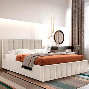 Кровать Женева велюр мора бежевый без подъёмного механизма 1600x2000, без ортопедического основания, изголовье мягкое