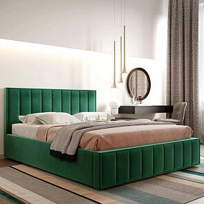 Кровать Женева велюр мора зеленый без подъёмного механизма 1600x2000, без ортопедического основания, изголовье мягкое