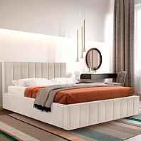 Кровать Женева велюр мора бежевый 1800x2000, изголовье мягкое