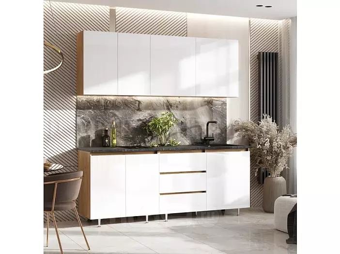 Кухонный гарнитур Челси Белый глянец/Дуб Крафт 2140x2000x600