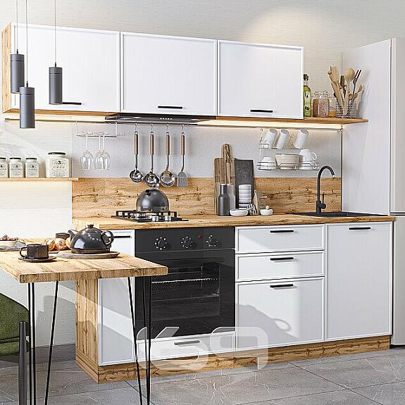 Модульный кухонный гарнитур Фрейм-01 White Silk/Дуб Вотан | 230 см ...