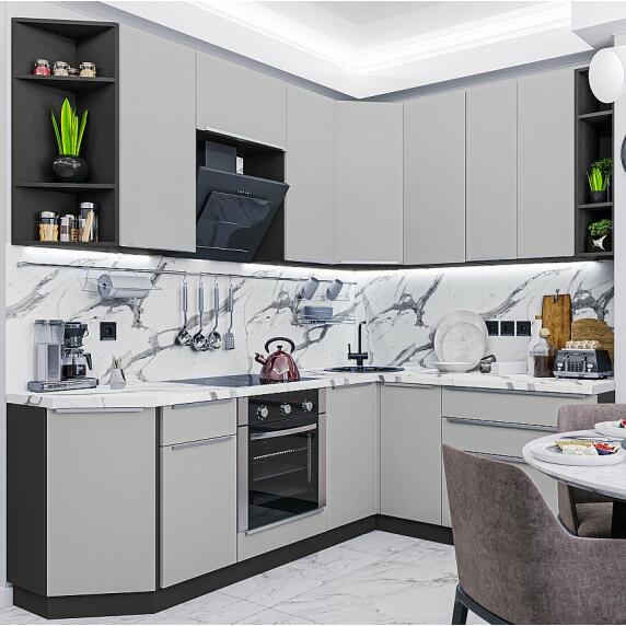 Кухня Фьюжн-04 Silky Light Grey/Graphite 2340*2200/1800*600