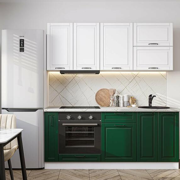 Кухня прямая Дублин-01 Special White/Special Green/Белый 2140*1900*600