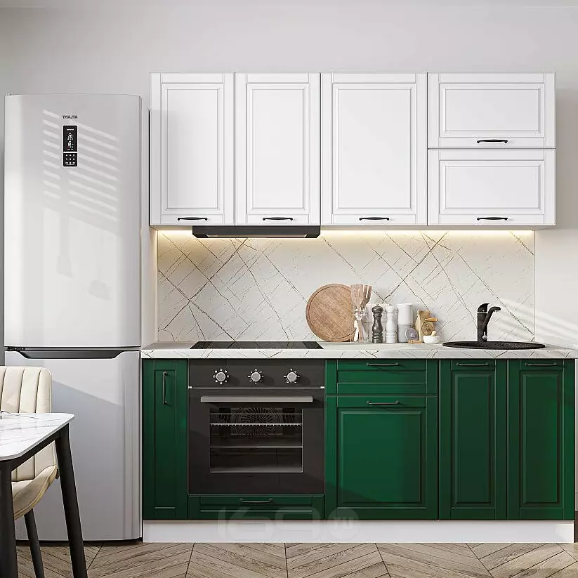 Кухня прямая Дублин-01 Special White/Special Green/Белый 2140*1900*600