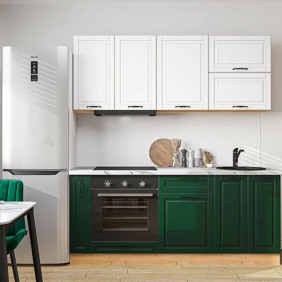 Кухня прямая Дублин-01 Special White/Special Green/Дуб Вотан 2140*1900*600
