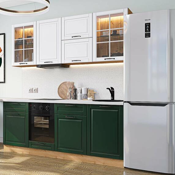 Кухня прямая Дублин-03 Special White/Special Green/Дуб Вотан 2140*1950*600