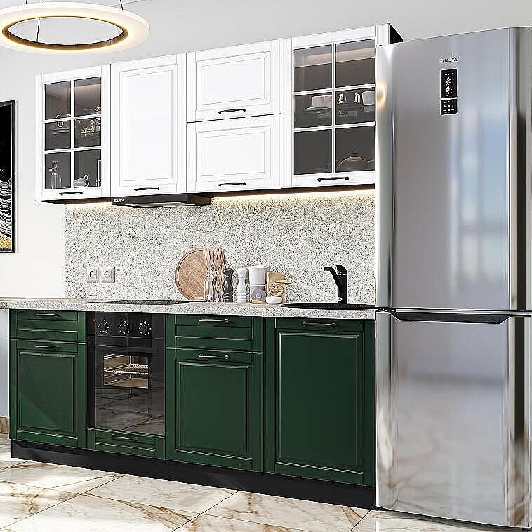 

Кухня прямая Дублин-03 Special White/Special Green/Graphite 2140*1950*600