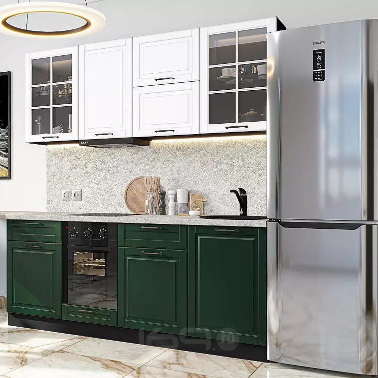 Кухня прямая Дублин-03 Special White/Special Green/Graphite 2140*1950*600