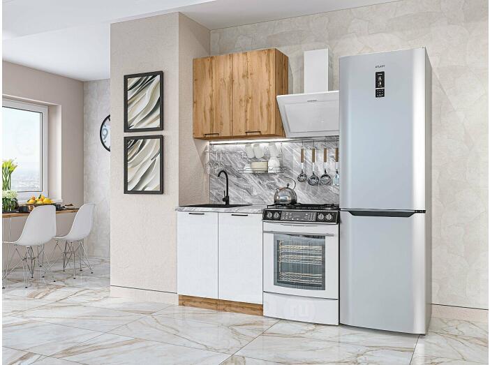 Кухня прямая Флэт-03 Wotan Oak 2S/White In 2S/Дуб Вотан 2140*800*600