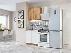 Модульный кухонный гарнитур Флэт-03 White In 2S, Wotan Oak 2S/Дуб Вотан 2140x800x600