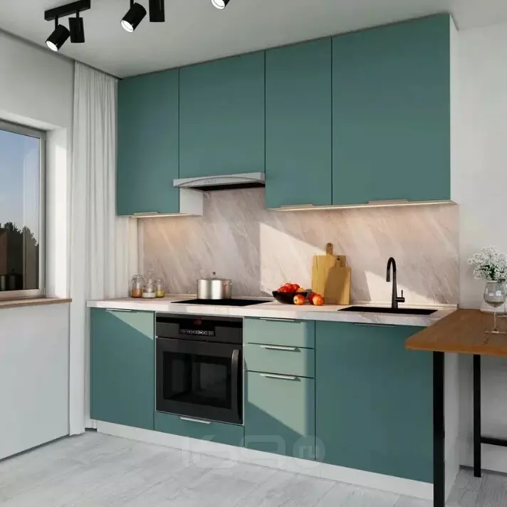Кухня прямая Флэт Grey-green In 2S/Белый 2240*2100*600