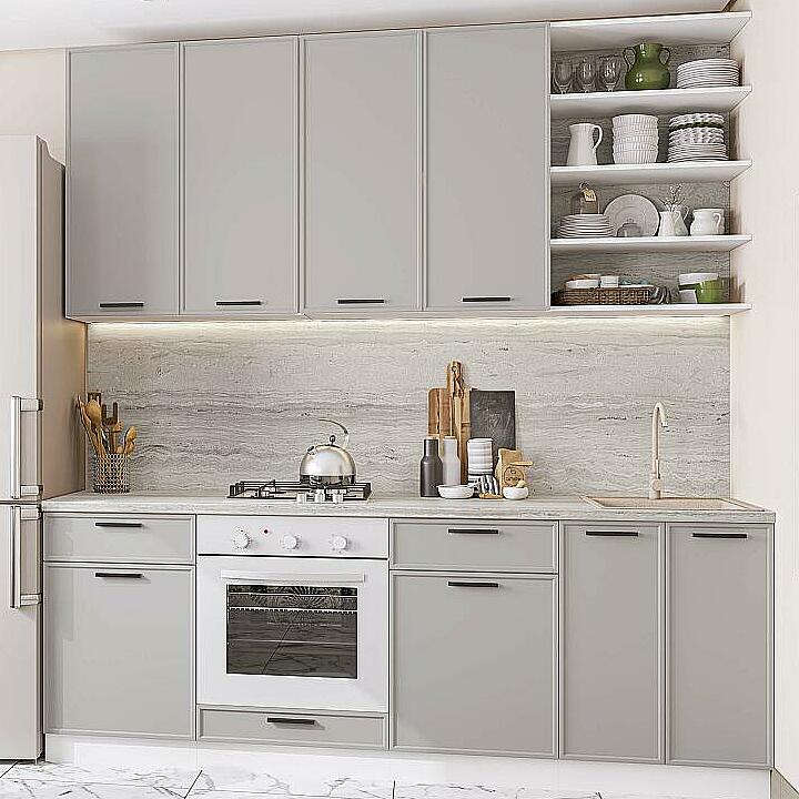

Кухня прямая Фрейм-02 Grey Silk/Белый 2340*2200*600