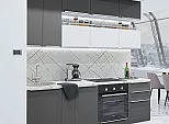 Модульный кухонный гарнитур Фьюжн-01 Silky White, Stormy Silk/Белый 2340x2300x600
