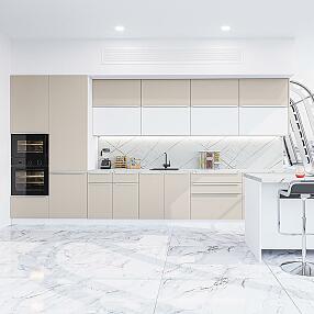Кухня Прямая Фьюжн-02 Cream Silk/Silky White/Белый 2140*4400*600