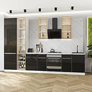 Кухня прямая Фьюжн-08 Anthracite/Белый Полки ЛДСП 2340*3400*600