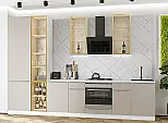 Модульный кухонный гарнитур Фьюжн-08 Cream Silk/Белый 2340x3400x600 Полки стекло