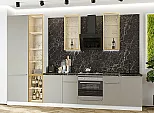 Модульный кухонный гарнитур Фьюжн-08 Silky Grey/Белый 2340x3400x600 Полки стекло