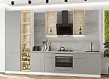 Модульный кухонный гарнитур Фьюжн-08 Silky Light Grey/Белый 2340x3400x600 Полки стекло