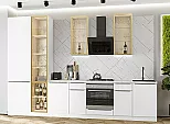 Модульный кухонный гарнитур Фьюжн-08 Silky White/Белый 2340x3400x600 Полки стекло