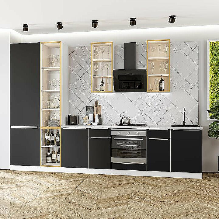 Кухня прямая Фьюжн-08 Stormy SilkБелый Полки ЛДСП 23403400600 112559₽