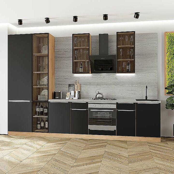 Кухня прямая Фьюжн-08 Stormy SilkДуб Вотан Полки ЛДСП 23403400600 112559₽