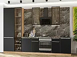 Модульный кухонный гарнитур Фьюжн-08 Stormy Silk/Дуб Вотан 2340x3400x600 Полки стекло