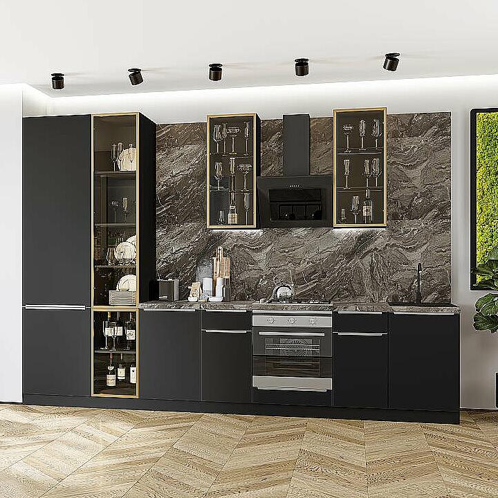 Кухня прямая Фьюжн-08 Stormy SilkGraphite Полки стекло 23403400600 123539₽