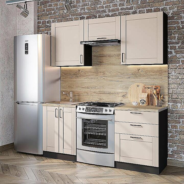 

Кухня Прямая Лофт-05 Cream Silk/Graphite 2140*1800*600