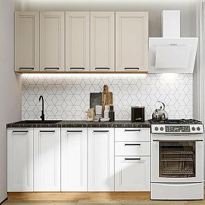 Кухня прямая Нео-01 Cream Silk/White Silk/Дуб Вотан 2140*1600*600