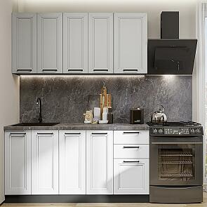 Кухня прямая Нео-01 Grey Silk/White Silk/Graphite 2140*1600*600