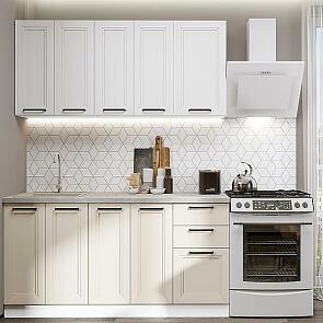 Кухня прямая Нео-01 White Silk/Cream Silk/Белый 2140*1600*600