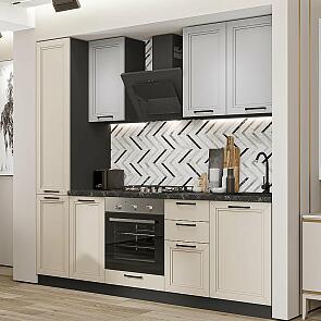 Кухня прямая Нео-02 Grey Silk/Cream Silk/Graphite 2140*2300*600