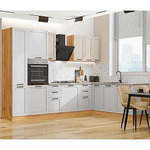 Кухня прямая Нео-03 Cream Silk/Grey Silk/Дуб Вотан 2140*3000/2100*600