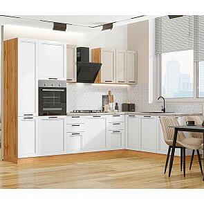 Кухня прямая Нео-03 Cream Silk/White Silk/Дуб Вотан 2140*3000/2100*600