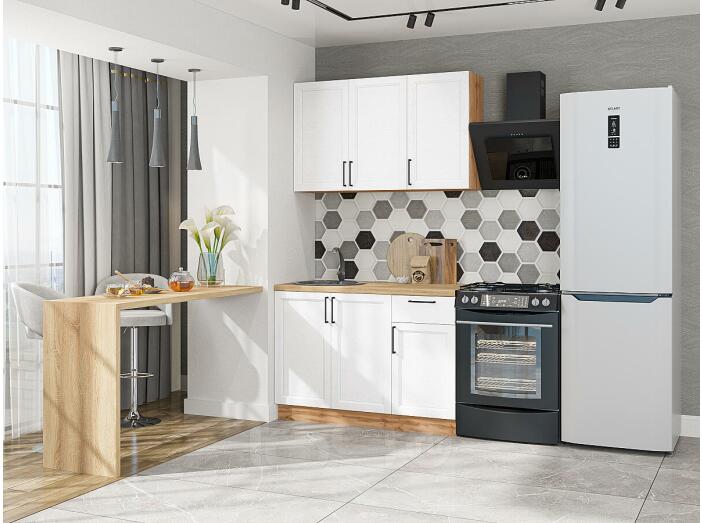 Кухня прямая Сканди-05 White Silkwood/Дуб Вотан 2140*1200*600