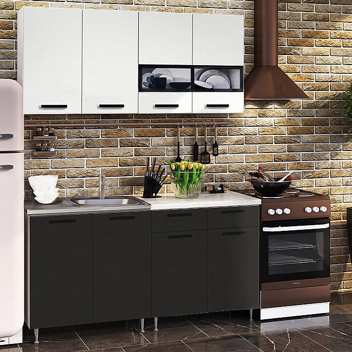 Кухня Рио 16м 490 Белый глянецЧерный глянец Белый Антарес 19269₽