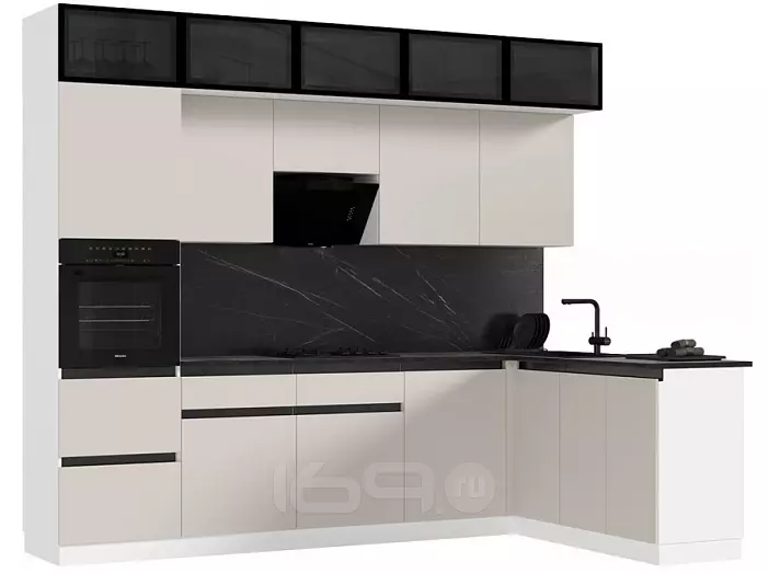 Кухня Техно-6 3,0х1,8м (Кашемир, Белый (Кастилло темный))