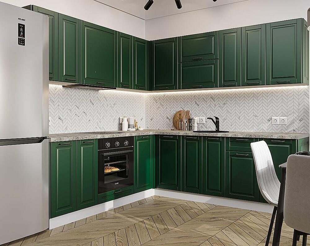 

Кухня угловая Дублин-02 Special Green/Белый 2140*2200/2400*600