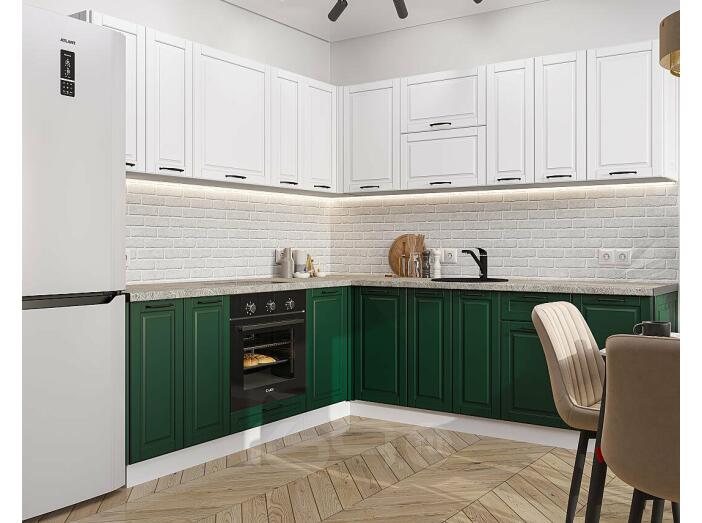 Кухня угловая Дублин-02 Special White/Special Green/Белый 2140*2200/2400*600